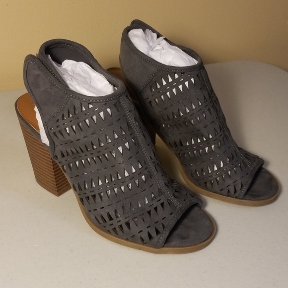 Indigo Rd. Shoes - Indigo Rd. Gray Suede Lattice Peep Toe Bootie
